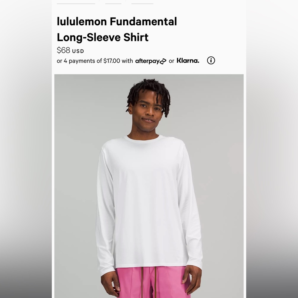 Never worn, tags on!!! Men’s Lululemon The Fundamental LS in white opal